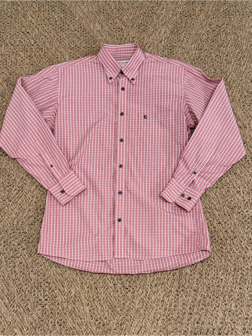Guy Laroche Light Red and White Striped Button-Down Shirt size M